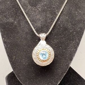 Samuel B Sterling and Blue Topaz Necklace with 18kt gold